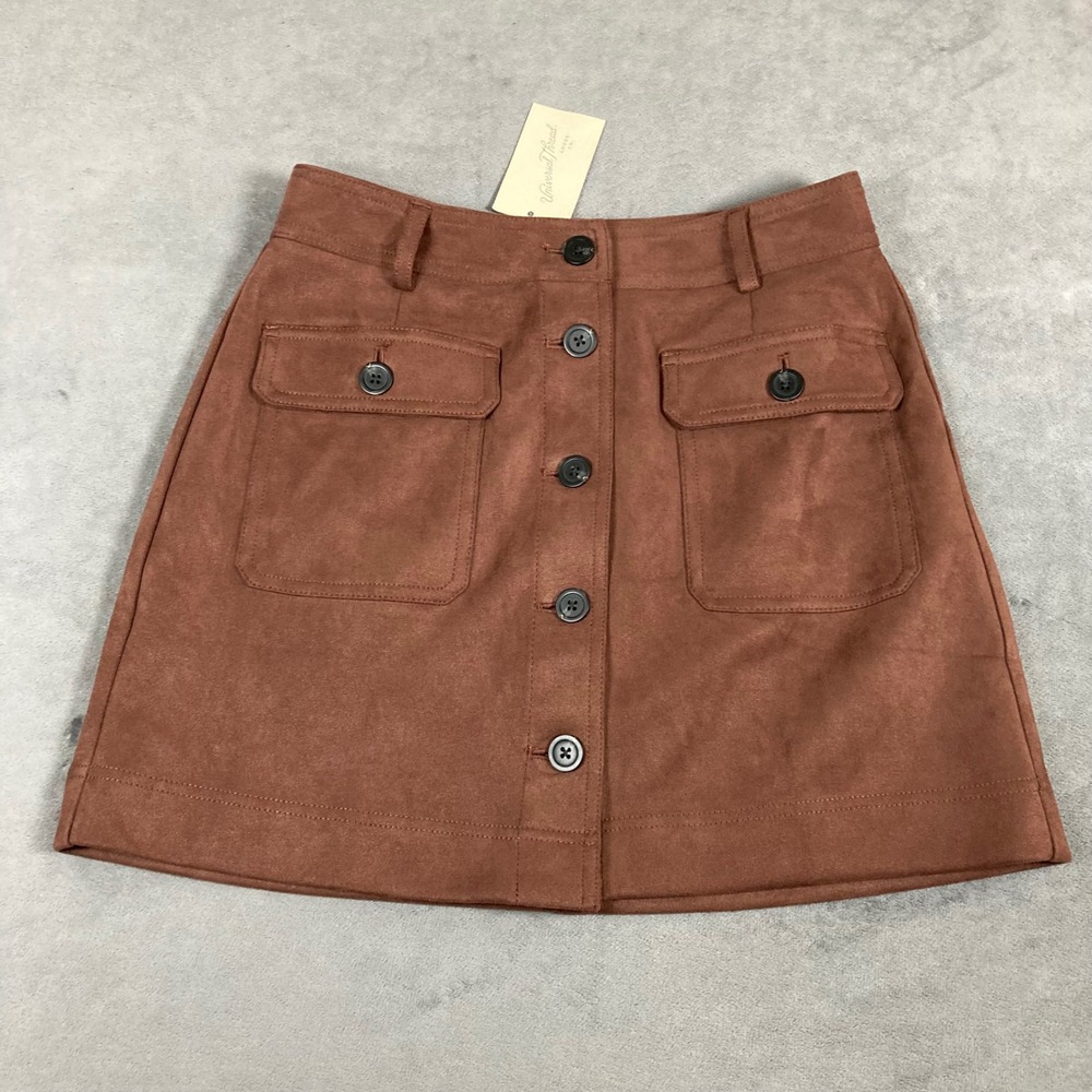 Universal Thread Brown Faux Suede Button Front Mini Skirt Size 6 NWT l